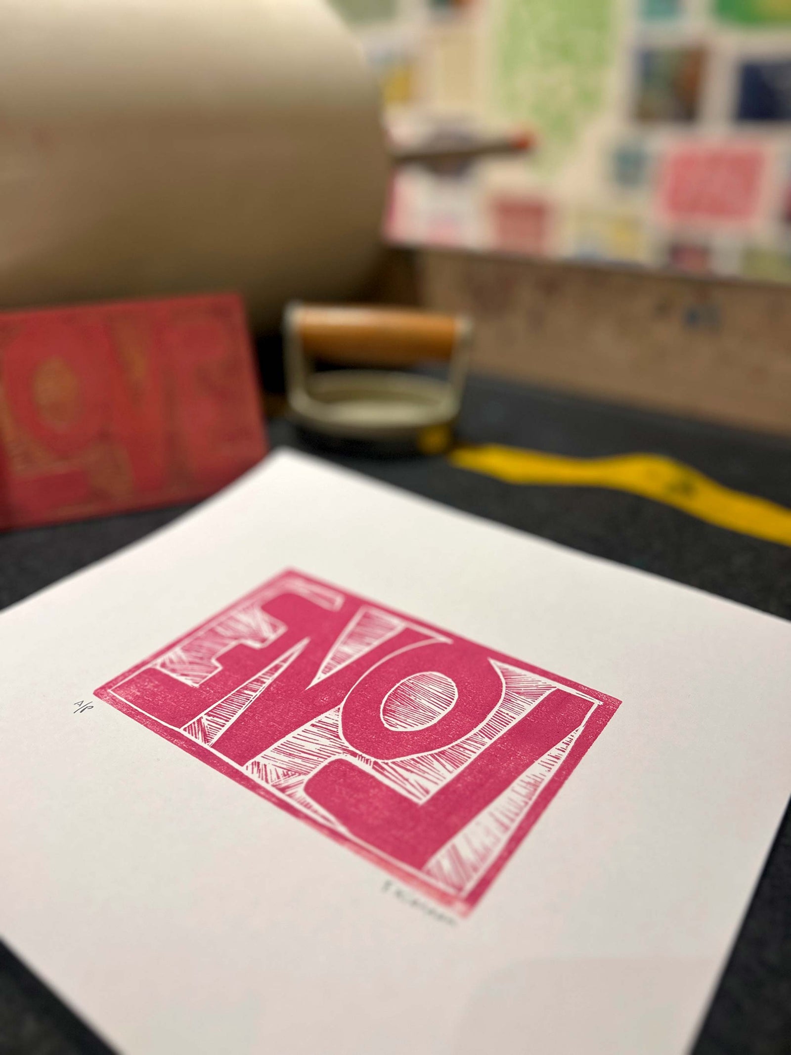 “Love” (Backwards) Woodblock Print