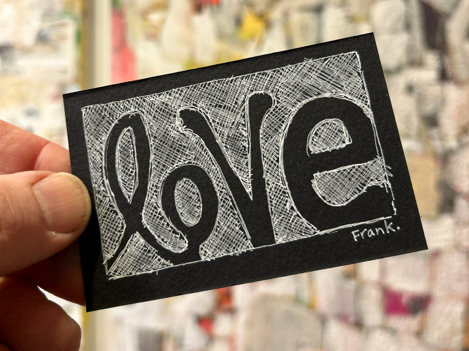 “Love” Mini Pulp Drawing on Black from May 15