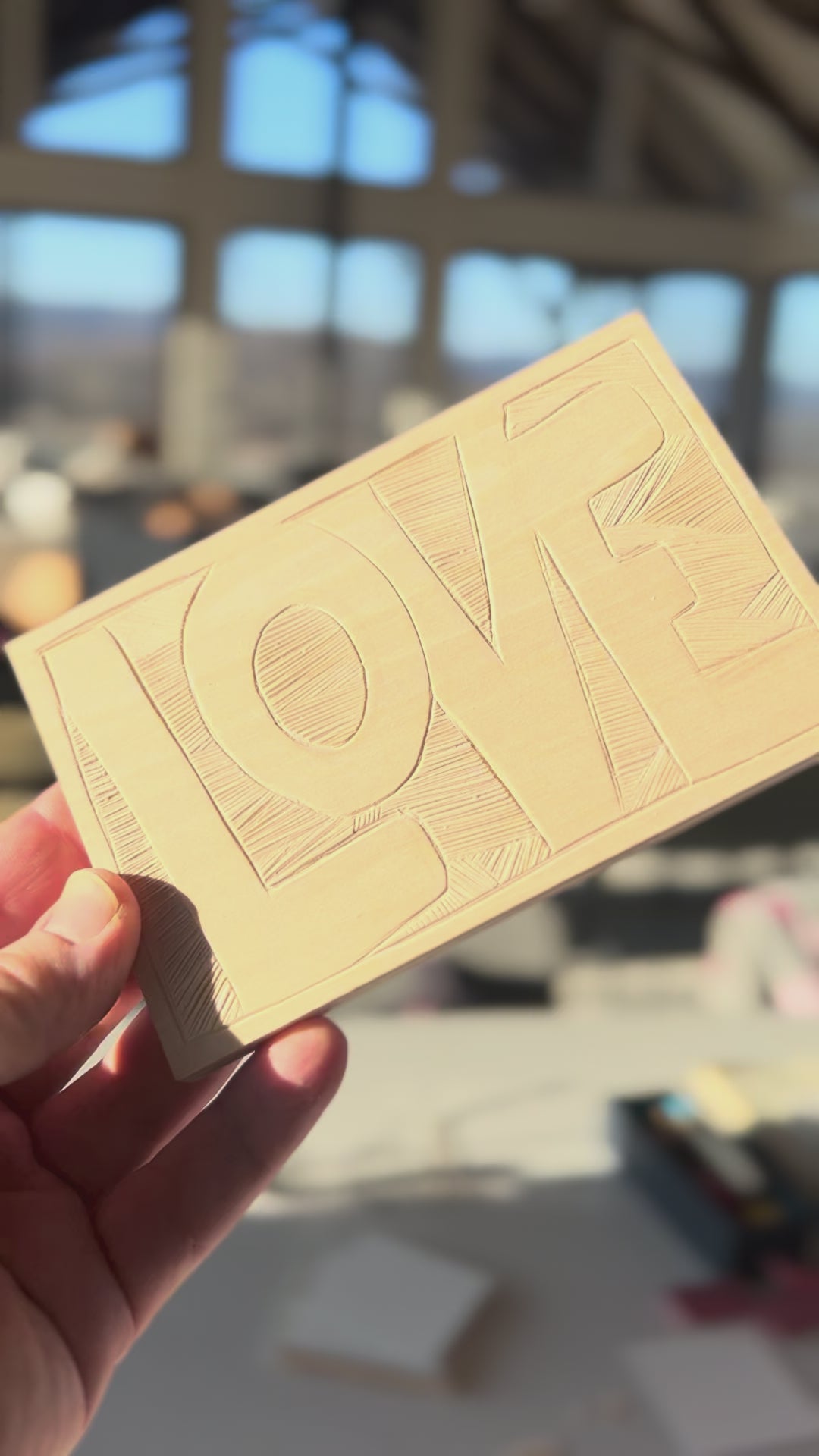 “Love” (Backwards) Woodblock Print