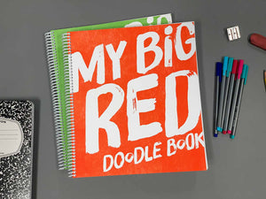 doodle book, red sketchbook, big red doodle book, kids doodle book